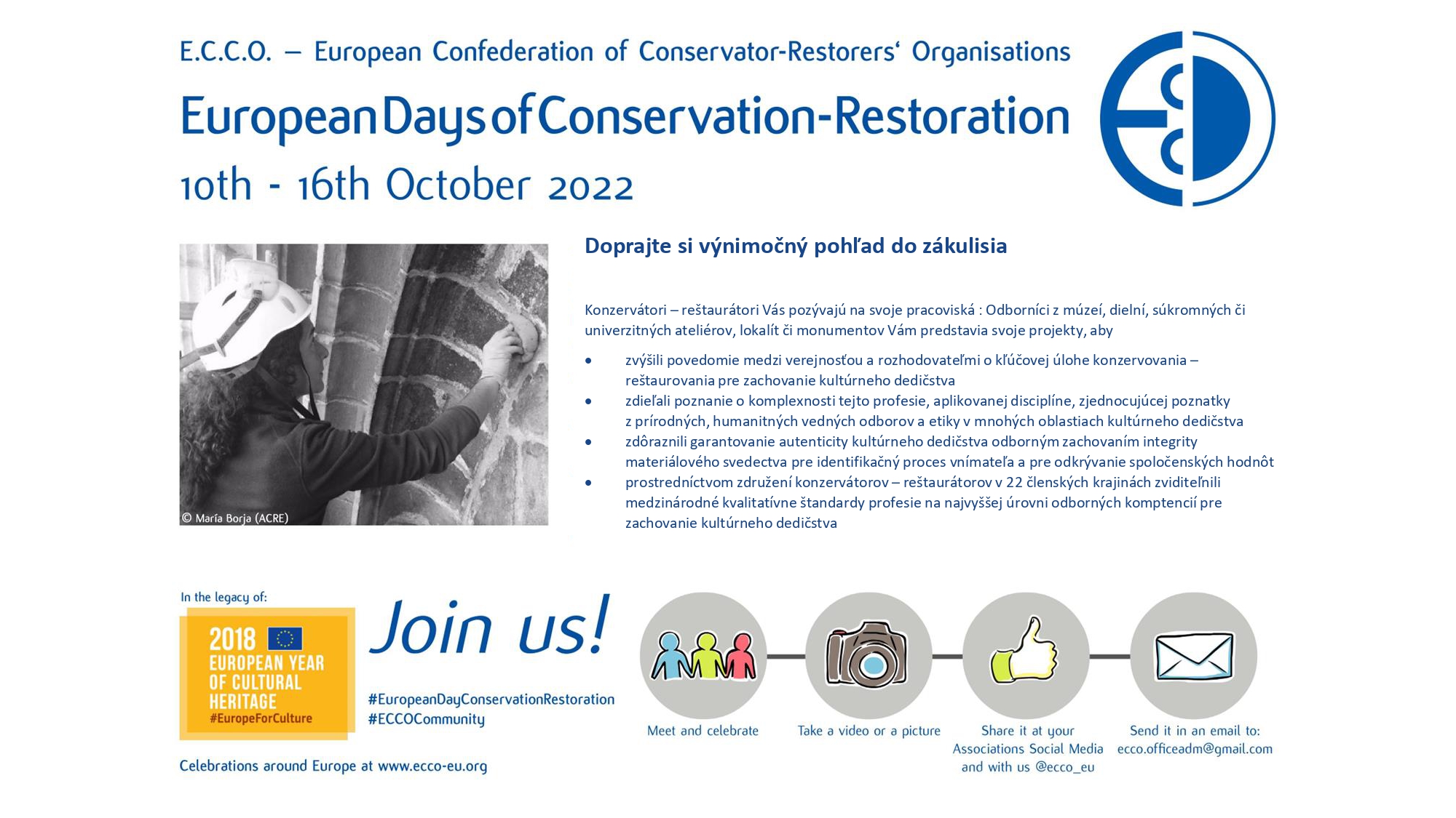 EURÓPSKE DNI KONZERVOVANIA – REŠTAUROVANIA, 10. – 16. októbra 2022